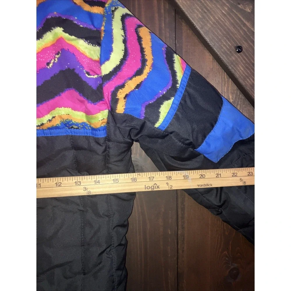 Girls Rothschild Hooded Winter Jacket M (10/12)‎ Black With Neon Stripes